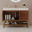 Meuble-lavabo autoportant moderne avec rangement, céramique, finition noyer doré