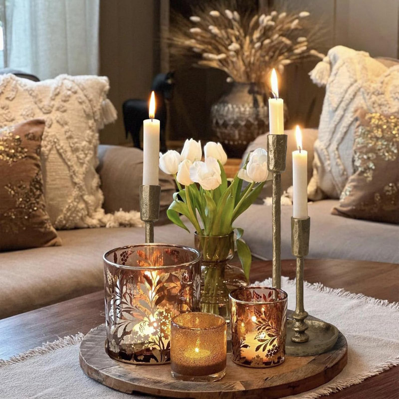 Set Of 3 Rustic Cast Iron Taper Candle Holders