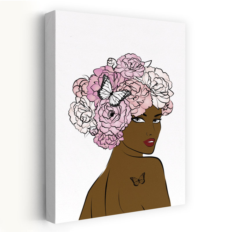 Floral Crown Beauty Contemporary Elegant Modern Butterfly Flower Portrait Wall Art Print 1 Piece Wrapped Canvas Wall Art