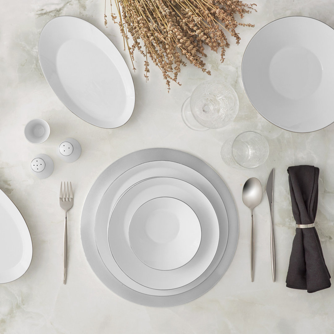 Karaca x Hussein Chalayan Streamline Sun Path 59-Piece New Bone China Dinner Set for 12, White
