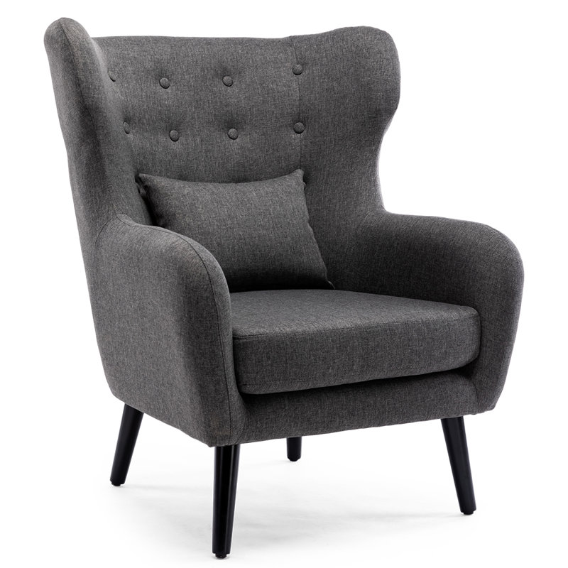 Glennon Upholstered Wingback Chair, Grey without Footstool