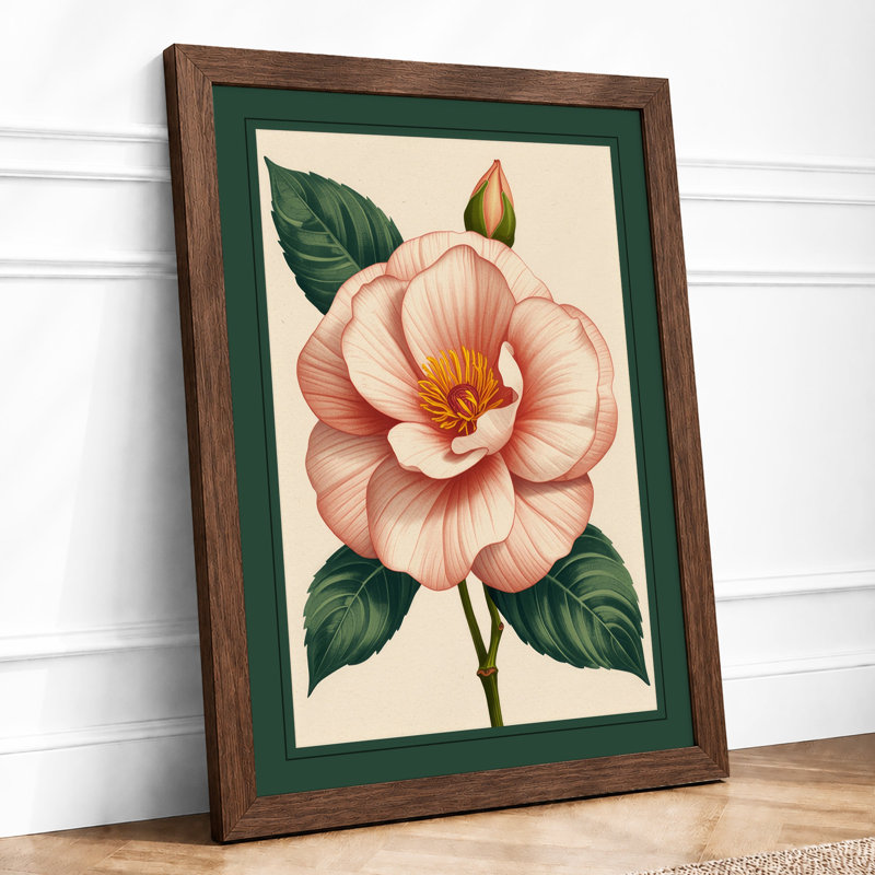 Camellia In Bloom Botanical - Print, Walnut, A4 - 29.7 x 21.0 cm