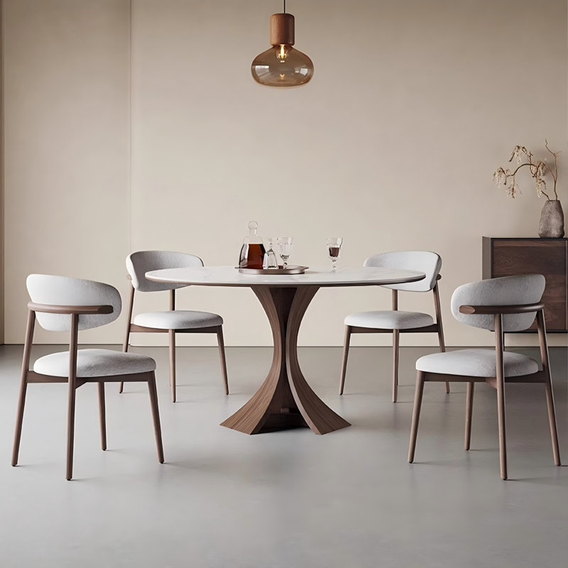 Sintered Stone Solid Wood Ash white and brown Dining Table, 29.53"H x 39.37"L x 39.37"W