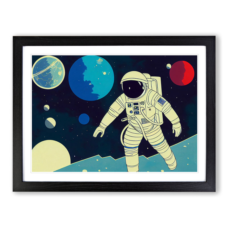 Retro Astronaut Vol.3 - Single Picture Frame Painting, Black Framed, 46cm H x 64cm W x 2cm D