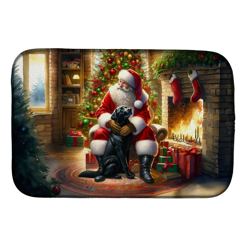 Labrador Retriever and Santa Claus Dish Drying Mat