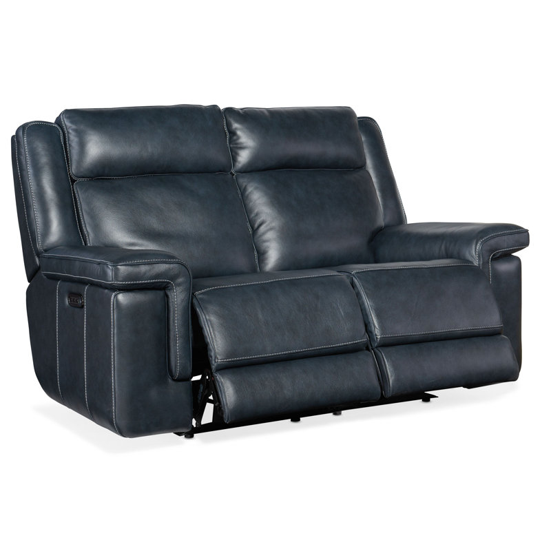 Montel Lay Flat Power Loveseat with Power Headrest & Lumbar, Genuine Leather Cosmos Cobalt, 43" H x 65.5" W x 40.5" D, 2