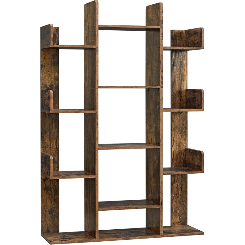 Bibliothèque, bibliothèque en forme d'arbre avec 13 tablettes de rangement, coins arrondis, rustique