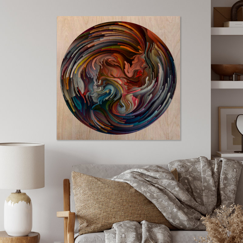 Cercle coloré liquide Flow II - impression moderne sur bois, Cadre photo noir, H 16 po x l 16 po x P 1 po