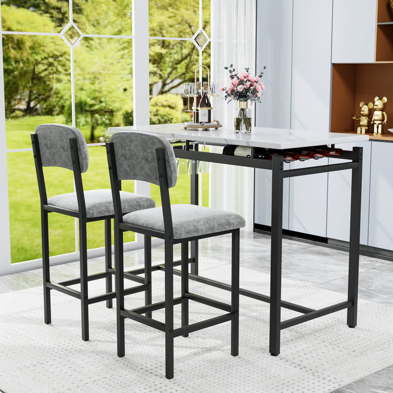 Table de salle à manger moderne et chaises pour 2 personnes, ensemble de table de salle à manger avec finitions en marbre et 2 chaises rembourrées