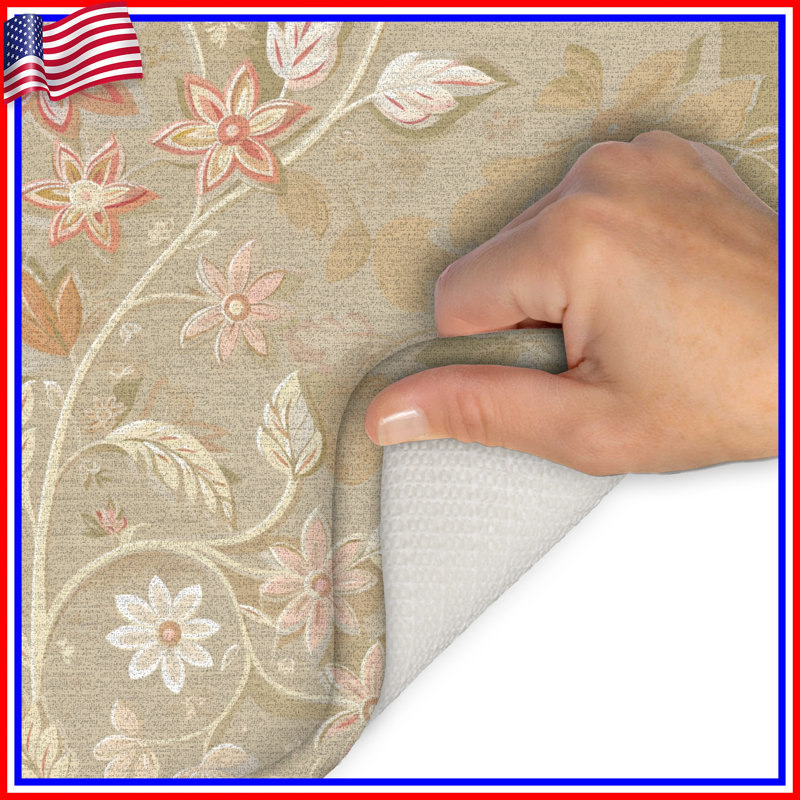 Tapis de bain floral, Simple - L 21 po x l 34 po, Beige / floral 1