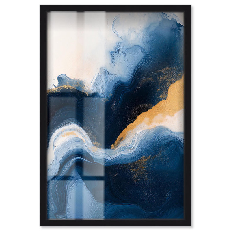 «Blue Deep III Shadowbox», art mural Blue Geode par Art Remedy, Noir, H 16 po x l 11 po