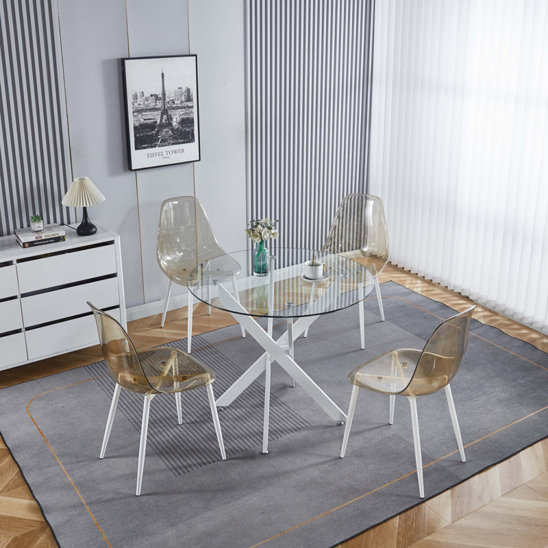 table de salle à manger Mid-Century pour 4 à 6 personnes avec plateau en verre