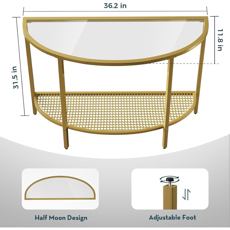 2-Tier Half Moon Console Table - Dark Walnut (Narrow 36.22" Entryway/Sofa Table with Storage, Mid-Century Modern Small Entryway Table, Easy Assembly)