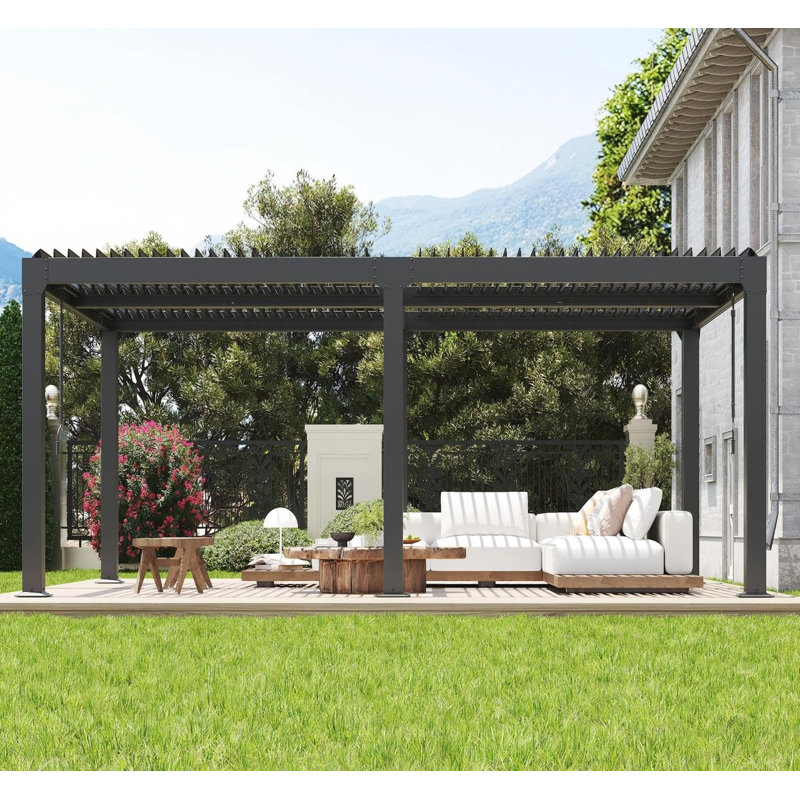 Louvered Pergola with Adjustable Roof, Reinforced Aluminum Frame & Integrated Drainage Outdoor Gazebo for Patio, Garden, Backyard, Dark Gray