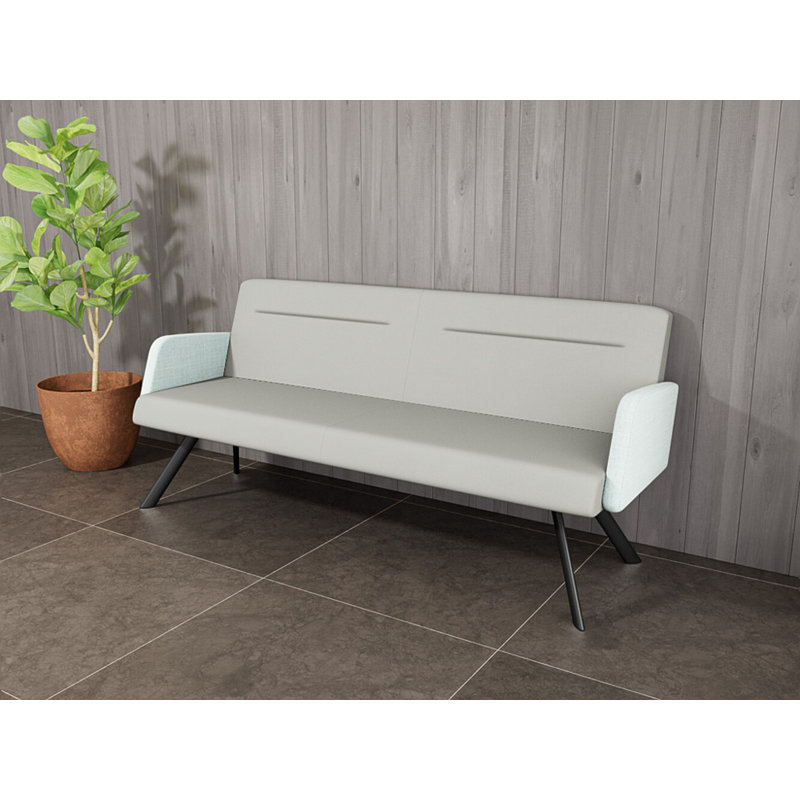 Willow Lounge Reception Sofa Steel Legs, Black, Patriot Plus Dove/Chambray Seafoam - Vinyl, Yes