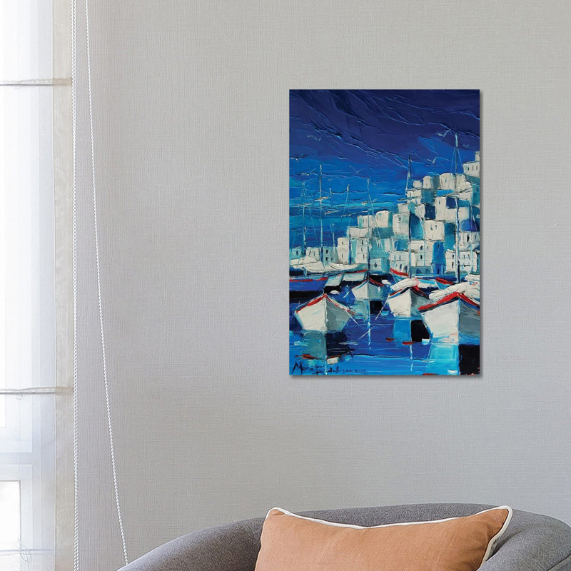 Greek Harbor by Mona Edulesco - Wrapped Canvas Painting, 66.04 cm H x 45.72 cm W x 3.175 cm D