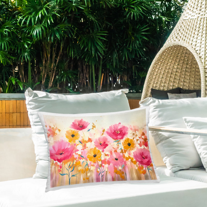 Coussin d'extérieur Blooming Whimsy, Rose rosé floral 1