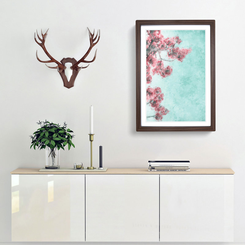Cherry Blossom Tree Branches - Single Picture Frame Painting on MDF, Walnut Framed, 45cm H x 33cm W x 2cm D