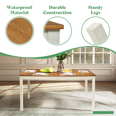 Deral 6 - Person Farmhouse Rectangular Solid Wood Dining Set, Brown/White