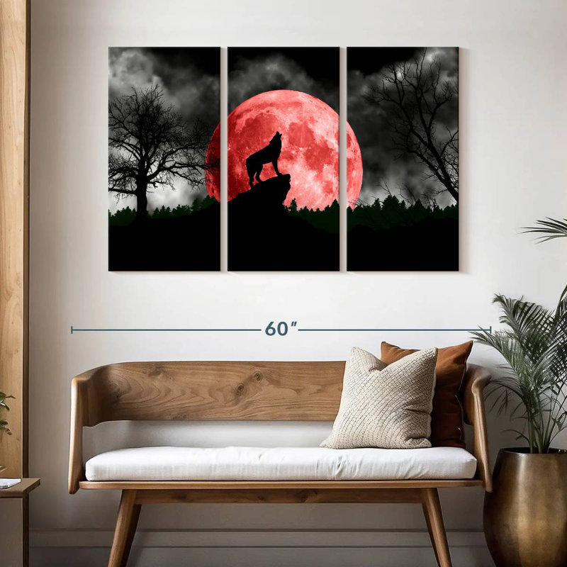 Loup et lune, H 32 po x l 50 po