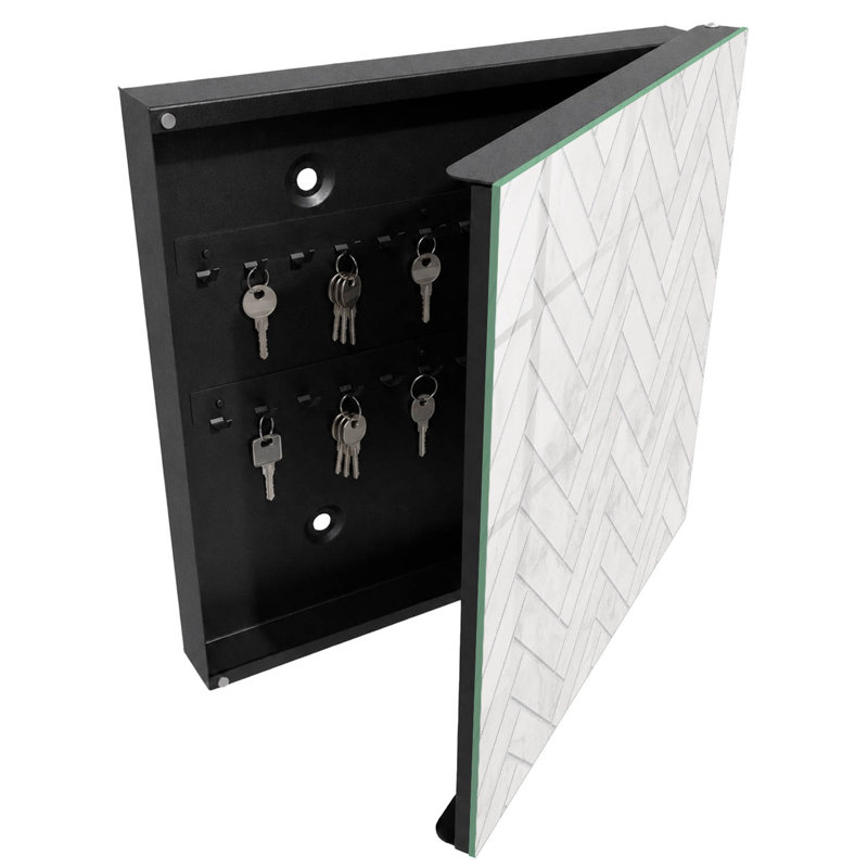 Key box, Opens to the left, 30x30x5, White, Elegant herringbone pattern with a marbled accent, 