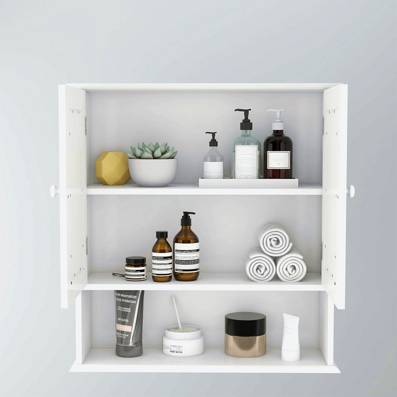 Armoire murale de salle de bain avec portes et tablettes à miroir Doule
