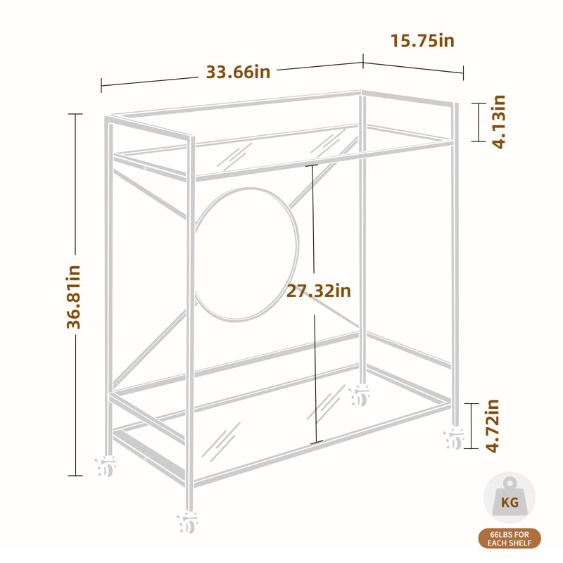 Chariot-bar Talar en métal simplement assemblé avec SEULEMENT 4 vis, Or, Verre trempé noir