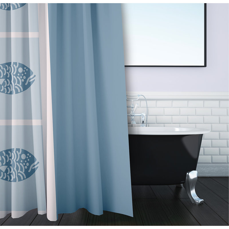 Fish Chips 70" W X 73" H Shower Curtain, Dusty Smoke