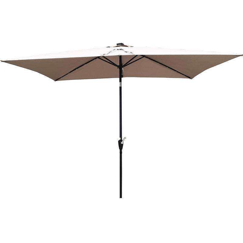 Parasol d'extérieur à DEL solaire 10X6,5Ft - Eau, fondu avec 26 lumières, manivelle et inclinaison à bouton-poussoir pour patio de jardin éclairé 10 pi x 6,5 pi, poteau en acier thermolaqué