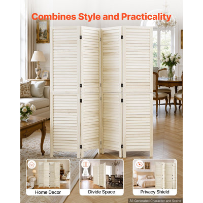 Wood Room Divider 4 Panels 67 in Tall Wood Folding Privacy Screen, 360° Two-Way Hinges, Solid Frame, Easy Assembly, Louvered Wooden Partition with Hardware, Designed for Room Separation & Home Decor