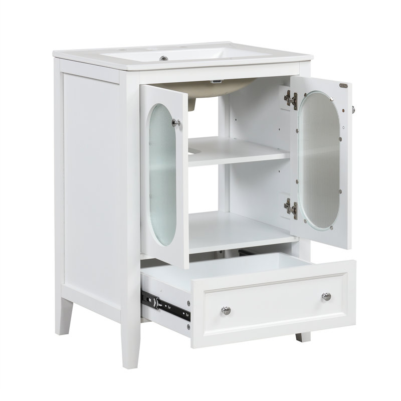 Meuble-lavabo simple 24 po avec plateau en céramique Devyon