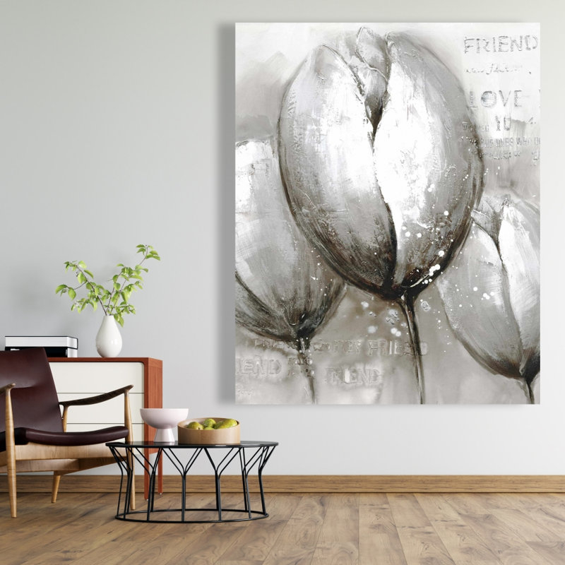 Trois tulipes - toile grise botanique pour la décoration intérieure