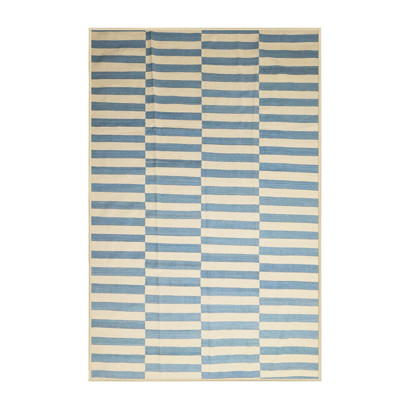 Tapis contemporain bleu / jaune, Rectangle 5 pi x 7 pi