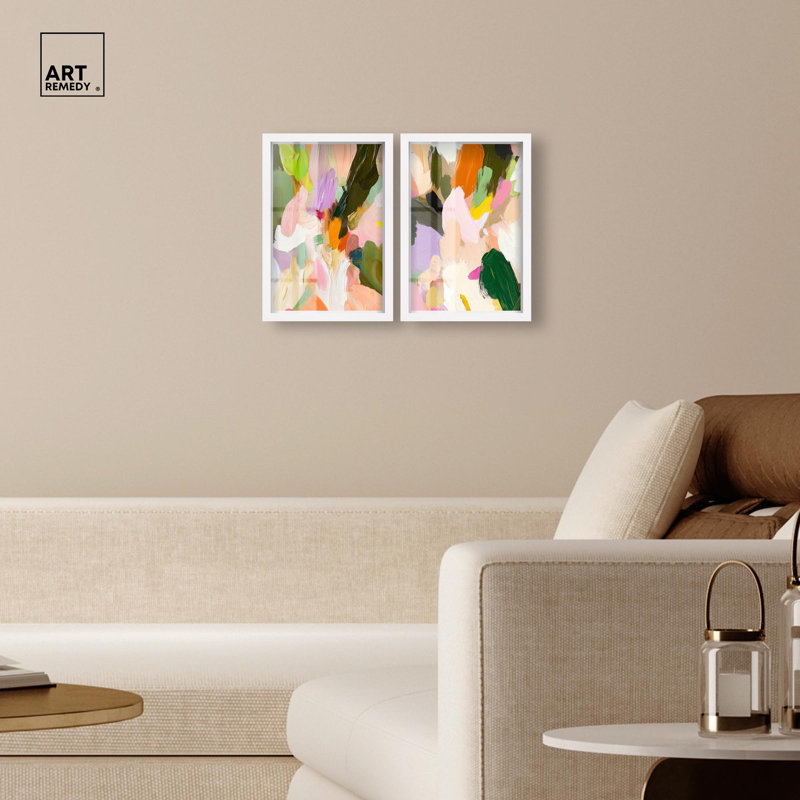«Pastel Rhythm Shadowbox», ensemble d'art abstrait par Art Remedy, cadre blond, 24 x 36, H 37 po x l 25 po, Cadre blond