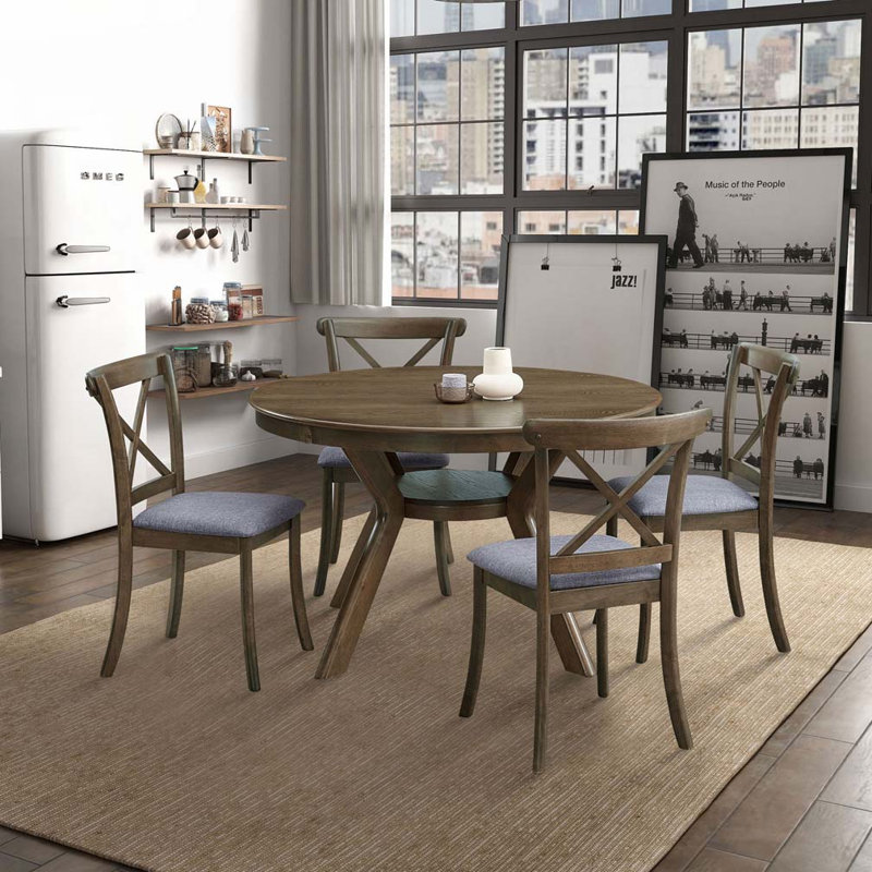 Wood Farmhouse Upholstered Kitchen Side Dining Chairs, Purple, Oak