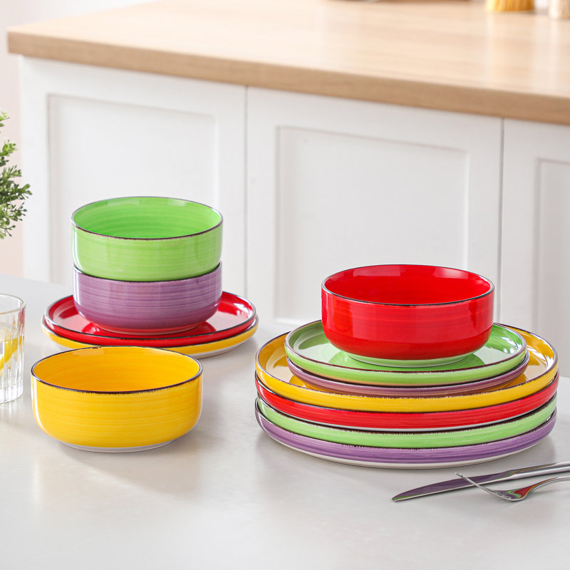 24 Piece Dinnerware Set - Service for 8 , Orange/Red