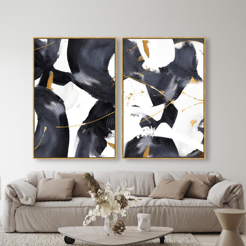 Oliver Gal Amani Set Abstract - Hand-Applied Leaf Framed Canvas Art, 55" H x 37" W, Gold