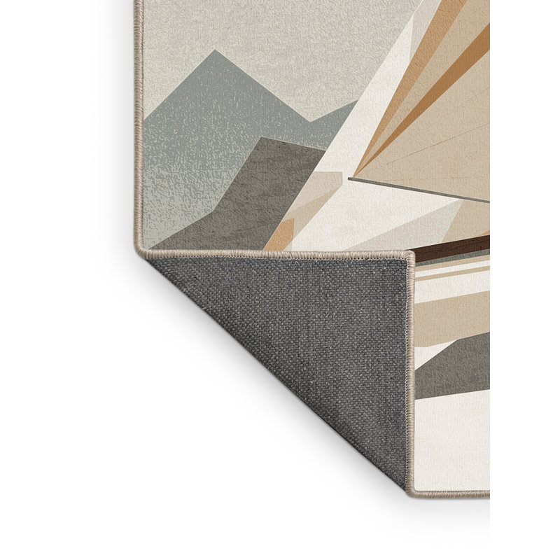 Tapis moelleux moelleux à motif géométrique de bord de mer beige, 8 x 10