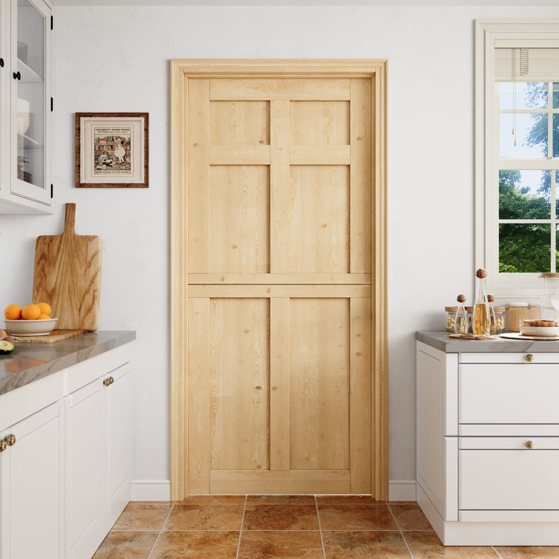 Porte semi-intérieure 36 "x 80" 6 panneaux, 36 po x 80 po, Pin, Cœur à 6 panneaux
