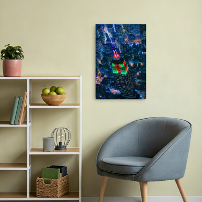 Empire State Night Lights Vibrant Abstract Contemporary City Landscape Wall Art Print 1 Piece Wrapped Canvas Wall Art