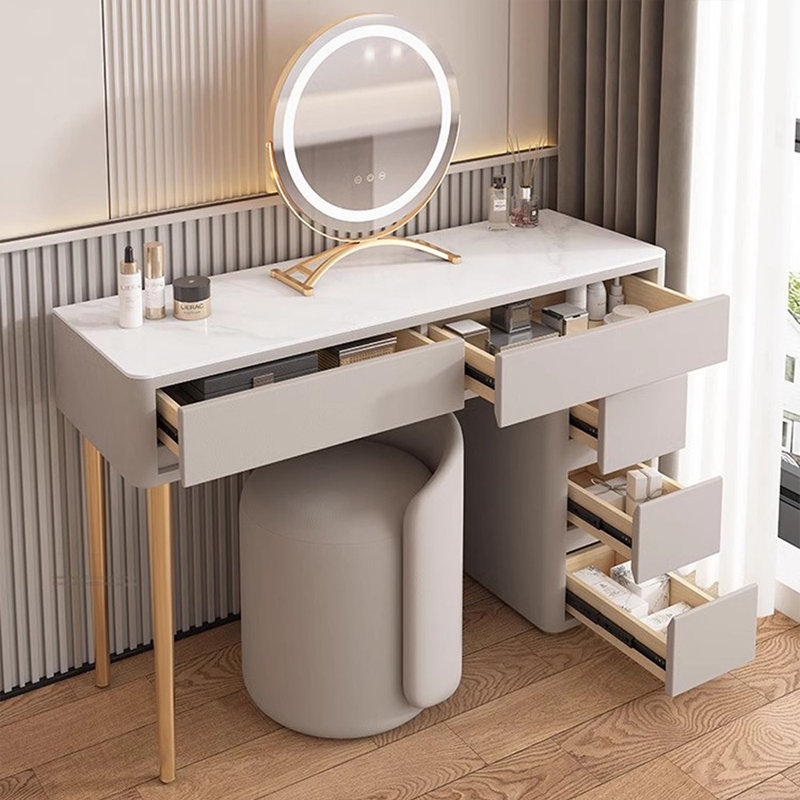 Coiffeuse avec miroir lumineux, 5 tiroirs, 1 chaise