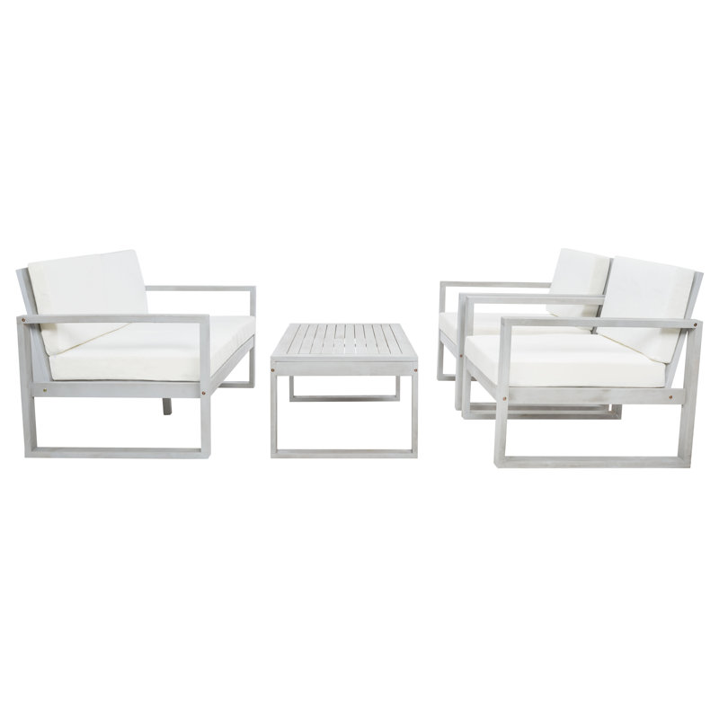 Aneesha Acacia 4 - Person Patio Conversation Set with Cushions, White, Gray