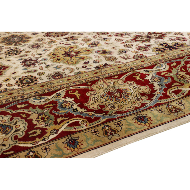 Baku Hand Knotted Wool Oriental Area Rug in Ivory/Red