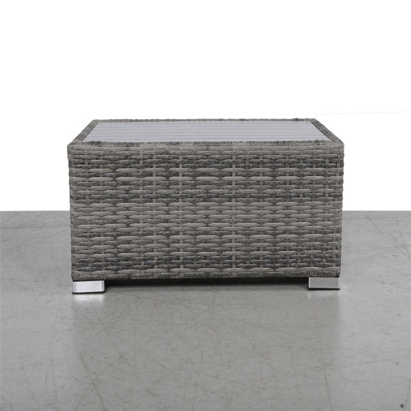 Mixed Grey Slatted Side Table with Aluminum Top – Fully Assembled