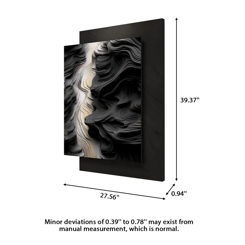 Peinture d'entrée abstraite 27,56 "haut de gamme en noir, blanc et gris, 39.37" H x27.56" W x0.94" D