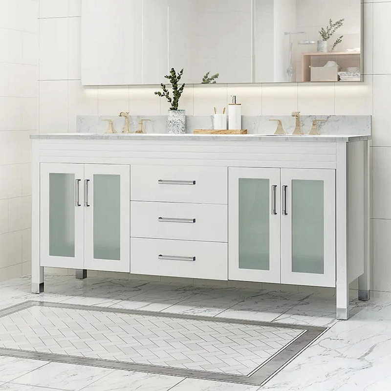 73'' Bathroom Vanity With Double Ceramic Sinks