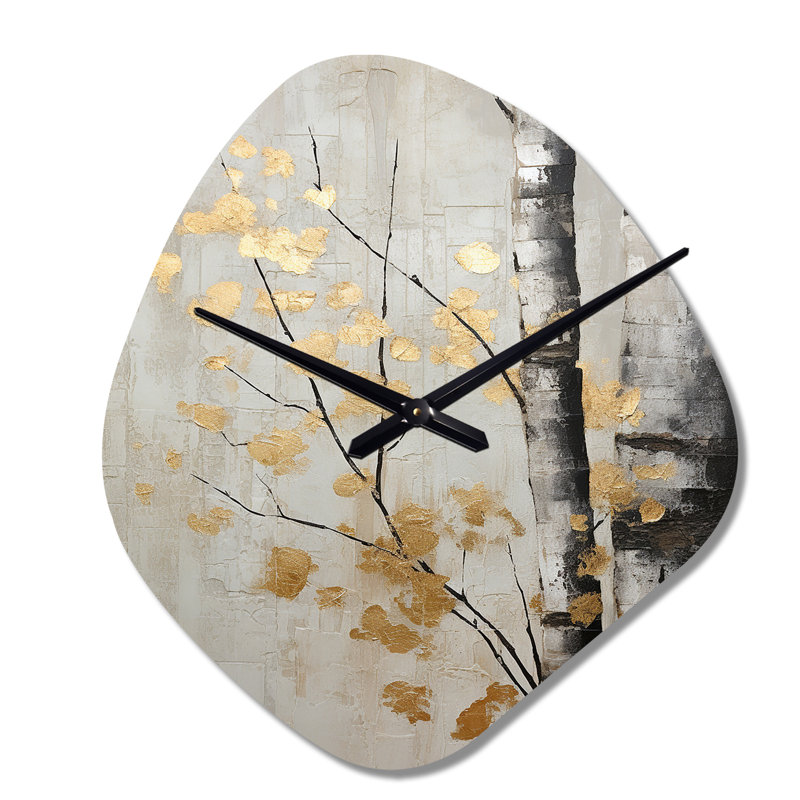 Tree Whispers Of Grey and Gold - Monochromie, asymétrique, horloge murale, Grand