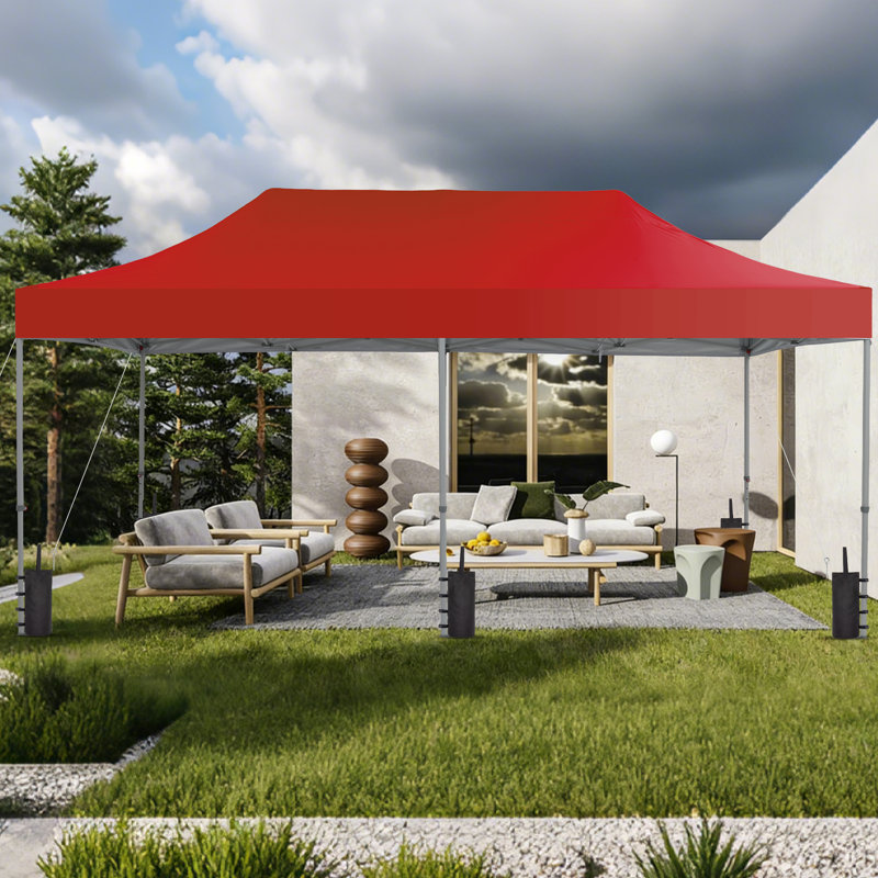 10X20 Pop-Up Canopy Tent With 3 Adjustable Heights, Outdoor Gazebo Canopy Tent, Patio Event Tents With Sandbags And Wheel Carrying Bag For Camping, Parties,Outdoor Events-Red