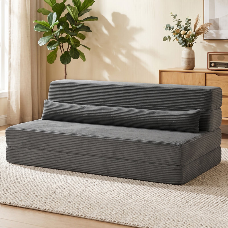 Chaise de sol pliable avec dossier, gris foncé, 53.9" W