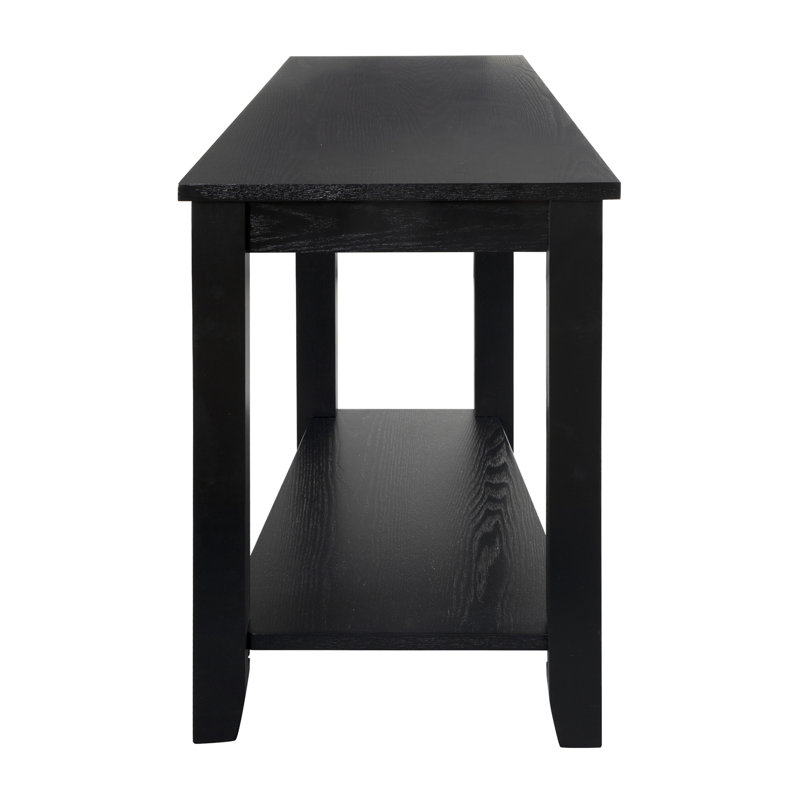 Black Triangular Wood Chairside Table with Shelf